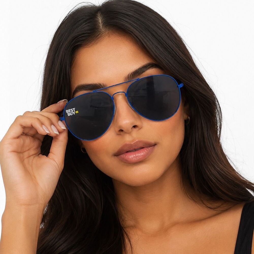 Best Buy Blue Aviator Sunglasses Dark Lens Metal Frame Unisex Collectible NWT